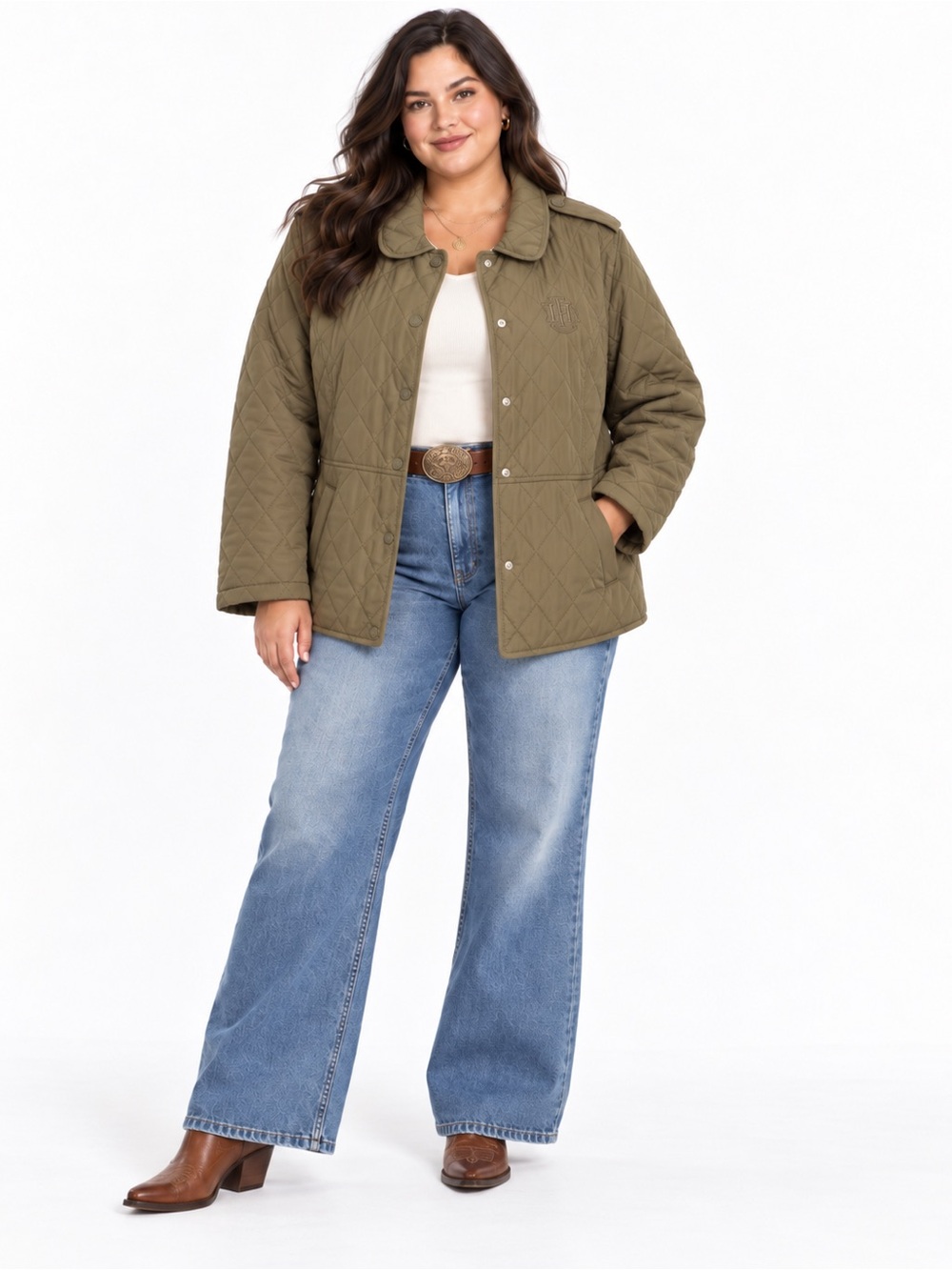 Tommy Hilfiger XXL Olive Quilted Snap Front Barn Jacket Coat